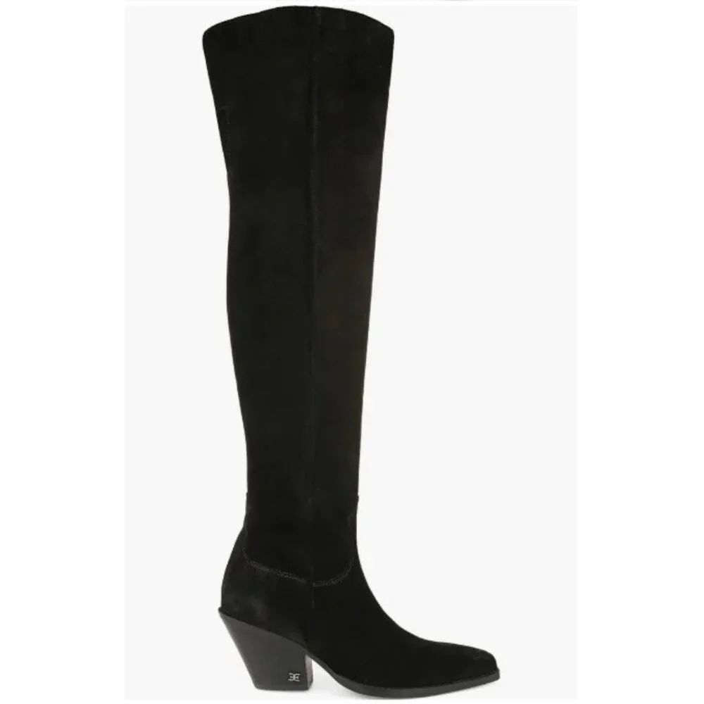 Sam Edelman Julee Pointe Toe Black Suede Leather Over The Knee Boots SZ 8 NEW